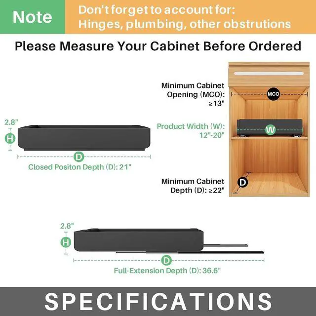 Alt view image 2 of 7 - 4 Pack Pull out Cabinet Organizer, Expandable(12"-20") Heavy Duty Slide out Drawer Fixed with Adhesive Nano Film for Pots, Roll out Shelf Storage for Kitchen Organization, Pantry, Bathroom(Black)