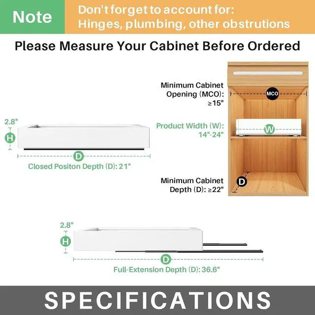 Alt view image 2 of 7 - Pull out Cabinet Organizer, Wider Expandable(14"-24") Heavy Duty Slide out Drawers Fixed with Adhesive Nano Film for Pots, Roll out Shelf Storage for Kitchen Cabinet Organization(White-1pc)(3 Rails)