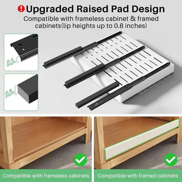 Alt view image 3 of 7 - Pull out Cabinet Organizer, Expandable(12"-20") Heavy Duty Slide out Drawers Fixed with Adhesive Nano Film for Pots, Roll out Shelf Storage for Kitchen Base Cabinet, Pantry, Bathroom Cupboard
