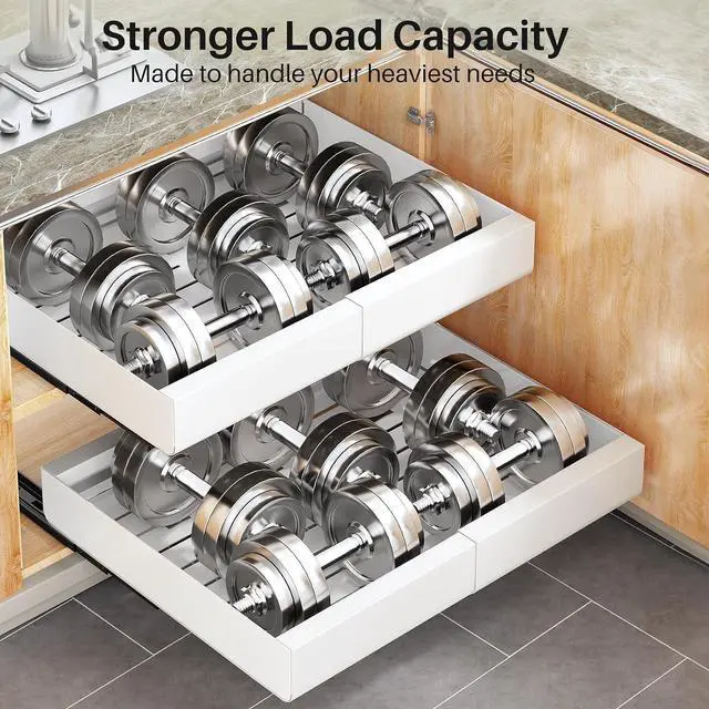 Alt view image 6 of 7 - Pull out Cabinet Organizer, Expandable(12"-20") Heavy Duty Slide out Drawers Fixed with Adhesive Nano Film for Pots, Roll out Shelf Storage for Kitchen Base Cabinet, Pantry, Bathroom Cupboard
