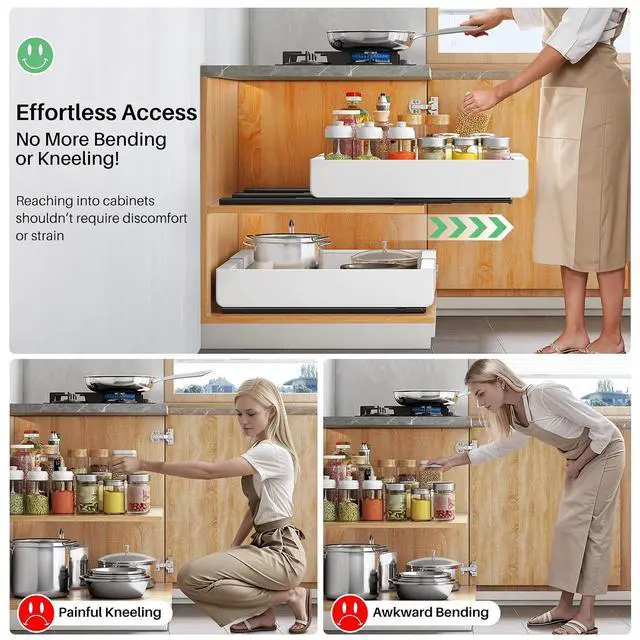 Alt view image 5 of 7 - Pull out Cabinet Organizer, Expandable(12"-20") Heavy Duty Slide out Drawers Fixed with Adhesive Nano Film for Pots, Roll out Shelf Storage for Kitchen Base Cabinet, Pantry, Bathroom Cupboard