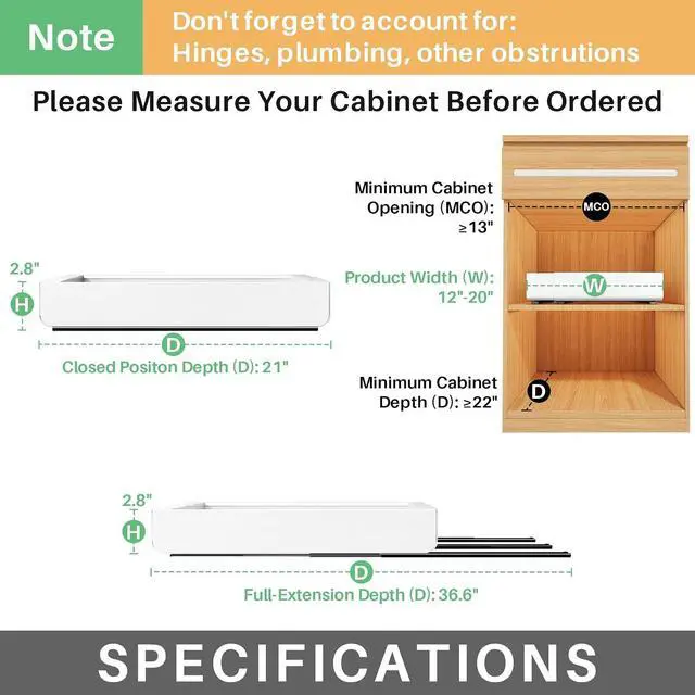 Alt view image 2 of 7 - Kitstorack Pull out Cabinet Organizer, Expandable(12"-20") Heavy Duty Slide out Drawers Fixed with Adhesive Nano Film for Pots, Roll out Shelf Storage for Kitchen Base Cabinet Organization(White)