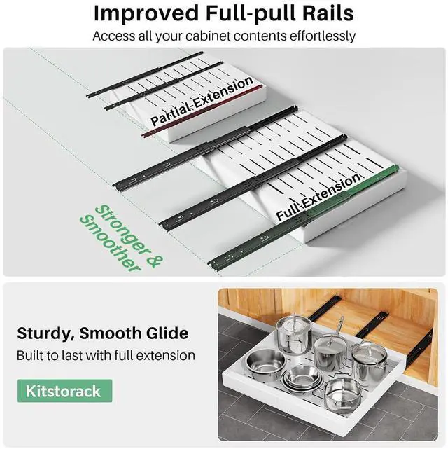 Alt view image 4 of 7 - Pull out Cabinet Organizer, Expandable(12"-20") Heavy Duty Slide out Drawers Fixed with Adhesive Nano Film for Pots, Roll out Shelf Storage for Kitchen Base Cabinet, Pantry, Bathroom Cupboard