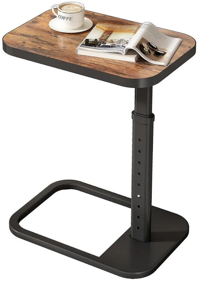 Main image of Kitstorack Adjustable Height C-Shaped End Table, 9-Level Side Table with Thickened Metal Rounded Edge, Couch Table Slides Under Sofa or Bed, Eating, Working, TV Tray Table for Small Spaces, Brown