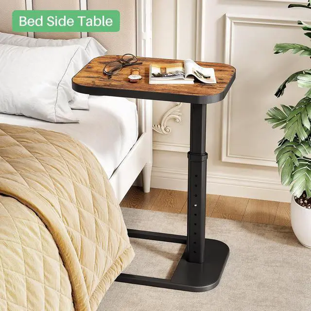 Alt view image 7 of 7 - Kitstorack Adjustable Height C-Shaped End Table, 9-Level Side Table with Thickened Metal Rounded Edge, Couch Table Slides Under Sofa or Bed, Eating, Working, TV Tray Table for Small Spaces, Brown