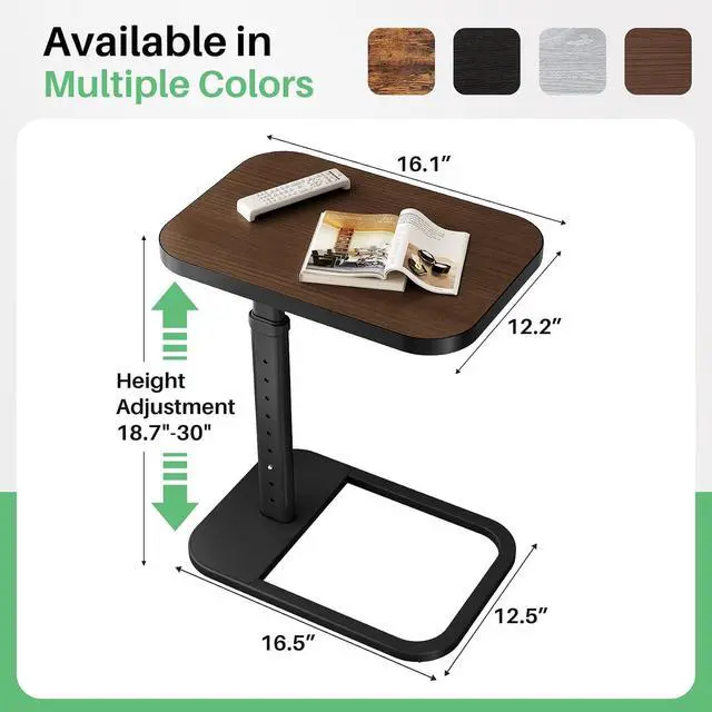 Alt view image 6 of 7 - Kitstorack Adjustable Height C-Shaped End Table, 9-Level Side Table with Thickened Metal Rounded Edge, Couch Table Slides Under Sofa or Bed, Eating, Working, TV Tray Table for Small Spaces, Espresso
