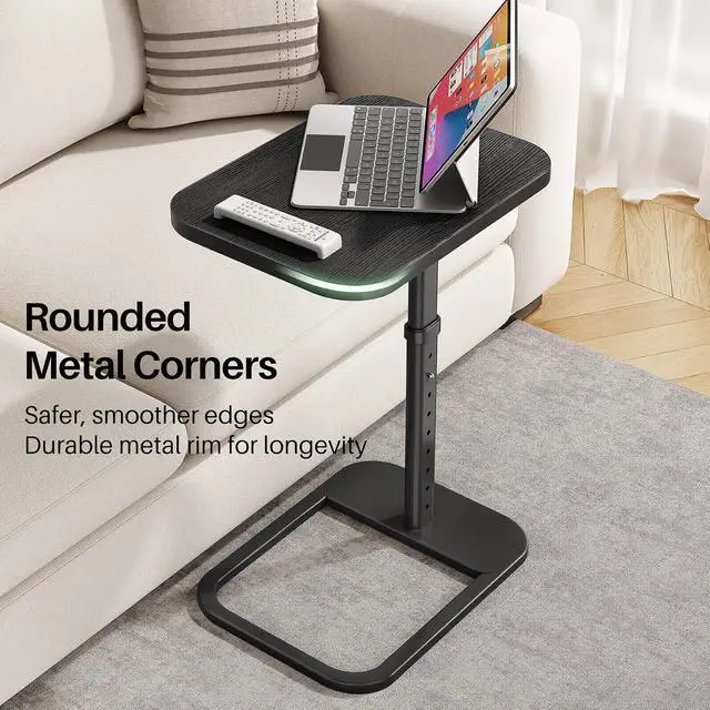 Alt view image 4 of 7 - Kitstorack TV Tray Table, Adjustable Height & Rounded Metal Corners, Snack Table for Couch, Sofa, Bed, Chair, Living Room, C Shaped End Side Table for Eating, Dinner or Laptop, Small Spaces, Black