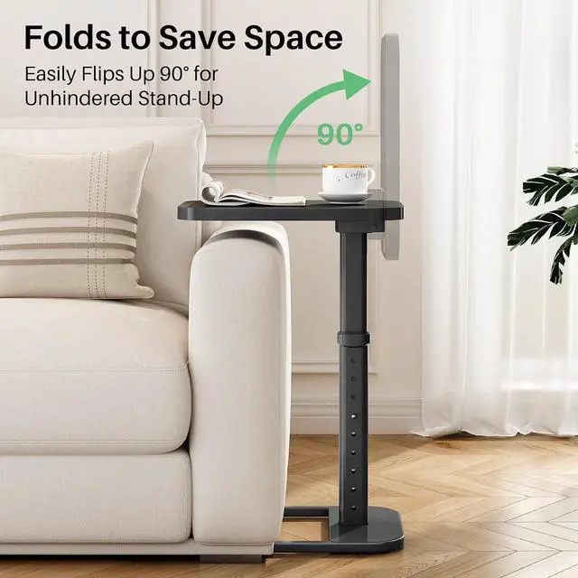 Alt view image 6 of 7 - Kitstorack TV Tray Table, Adjustable Height & Rounded Metal Corners, Snack Table for Couch, Sofa, Bed, Chair, Living Room, C Shaped End Side Table for Eating, Dinner or Laptop, Small Spaces, Black