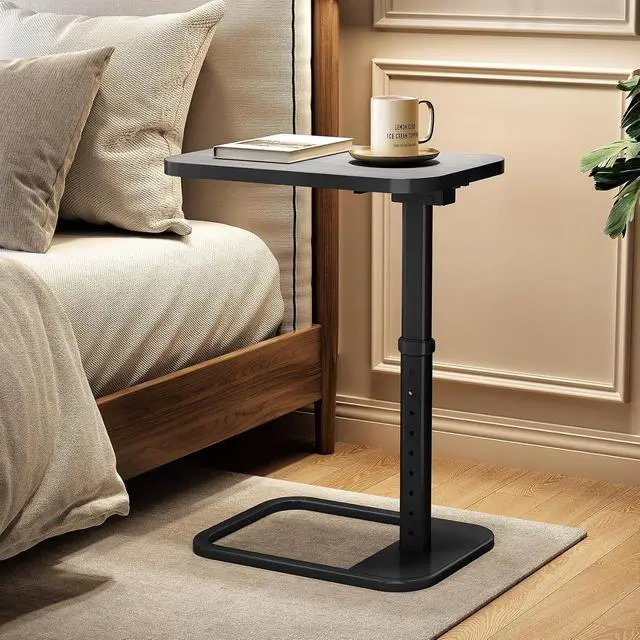 Alt view image 2 of 7 - Kitstorack TV Tray Table, Adjustable Height & Rounded Metal Corners, Snack Table for Couch, Sofa, Bed, Chair, Living Room, C Shaped End Side Table for Eating, Dinner or Laptop, Small Spaces, Dark Gray