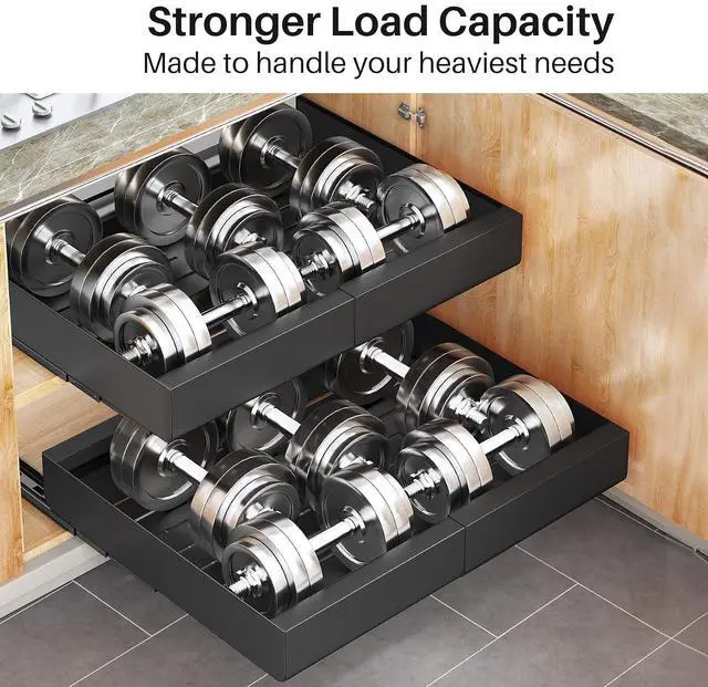 Alt view image 6 of 7 - Kitstorack Pull out Cabinet Organizer, Expandable(12"-20") Heavy Duty Slide out Drawer Fixed with Adhesive Nano Film for Pots, Roll out Shelf Storage for Kitchen Base Organization(2-Pack)