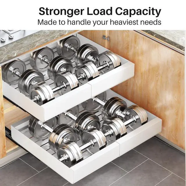 Alt view image 6 of 7 - Kitstorack Pull out Cabinet Organizer, Expandable(12"-20") Heavy Duty Slide out Drawers Fixed with Adhesive Nano Film for Pots, Roll out Shelf Storage for Kitchen Base Cabinet Organization(White)