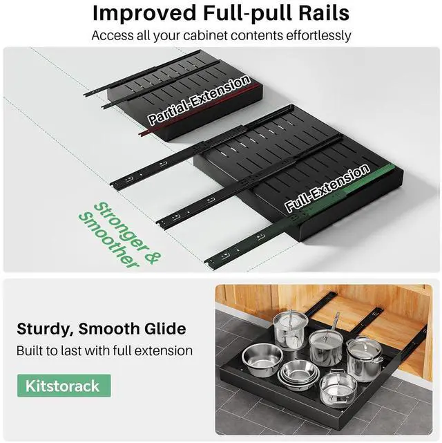 Alt view image 4 of 7 - Kitstorack Pull out Cabinet Organizer, Expandable(12"-20") Heavy Duty Slide out Drawer Fixed with Adhesive Nano Film for Pots, Roll out Shelf Storage for Kitchen Base Cabinet Organization
