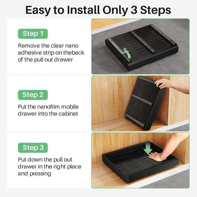 Alt view image 7 of 7 - Kitstorack Pull out Cabinet Organizer, Expandable(12"-20") Heavy Duty Slide out Drawer Fixed with Adhesive Nano Film for Pots, Roll out Shelf Storage for Kitchen Base Cabinet Organization