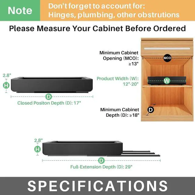 Alt view image 2 of 7 - Kitstorack Pull out Cabinet Organizer, Expandable(12"-20") Heavy Duty Slide out Drawer Fixed with Adhesive Nano Film for Pots, Roll out Shelf Storage for Kitchen Base Organization(2-Pack)