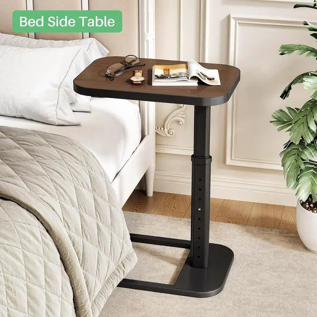 Alt view image 7 of 7 - Kitstorack Adjustable Height C-Shaped End Table, 9-Level Side Table with Thickened Metal Rounded Edge, Couch Table Slides Under Sofa or Bed, Eating, Working, TV Tray Table for Small Spaces, Espresso