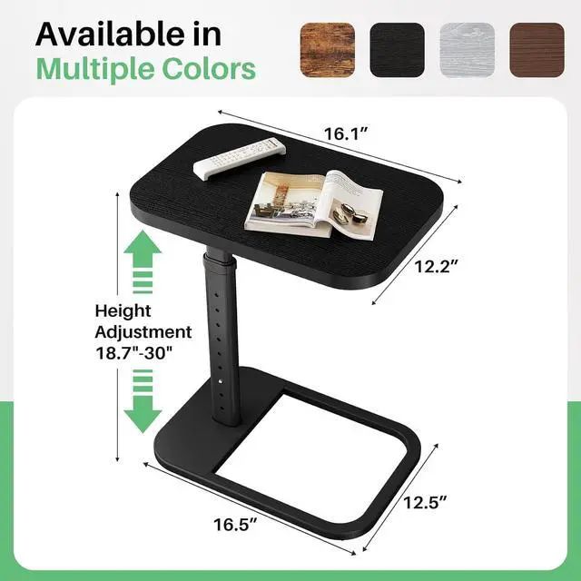 Alt view image 6 of 7 - Kitstorack Adjustable Height C-Shaped End Table, 9-Level Side Table with Thickened Metal Rounded Edge, Couch Table Slides Under Sofa or Bed, Eating, Working, TV Tray Table for Small Spaces, Black