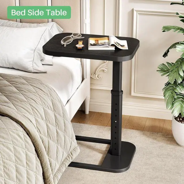 Alt view image 7 of 7 - Kitstorack Adjustable Height C-Shaped End Table, 9-Level Side Table with Thickened Metal Rounded Edge, Couch Table Slides Under Sofa or Bed, Eating, Working, TV Tray Table for Small Spaces, Black