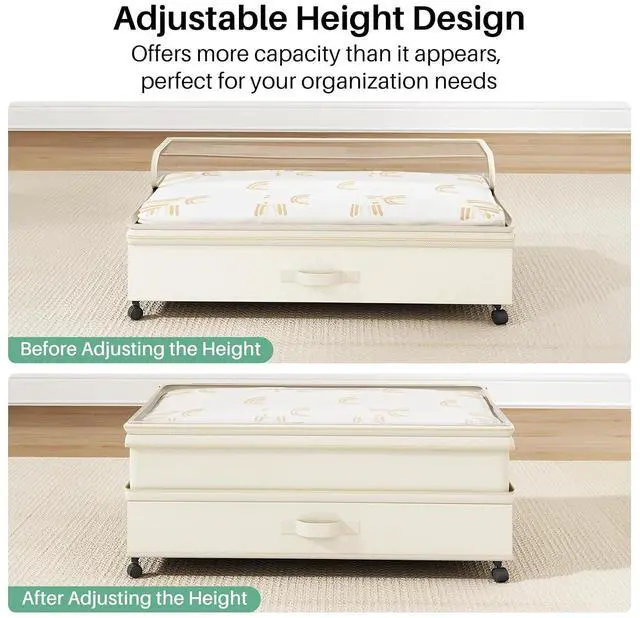 Alt view image 6 of 7 - Kitstorack 4 Pack Height-adjustable Under Bed Storage with Wheels, Under Bed Storage Containers,Under Bed Shoe Storage Organizer with Clear Window&Label, Suitable for Clothes Storage, Beige