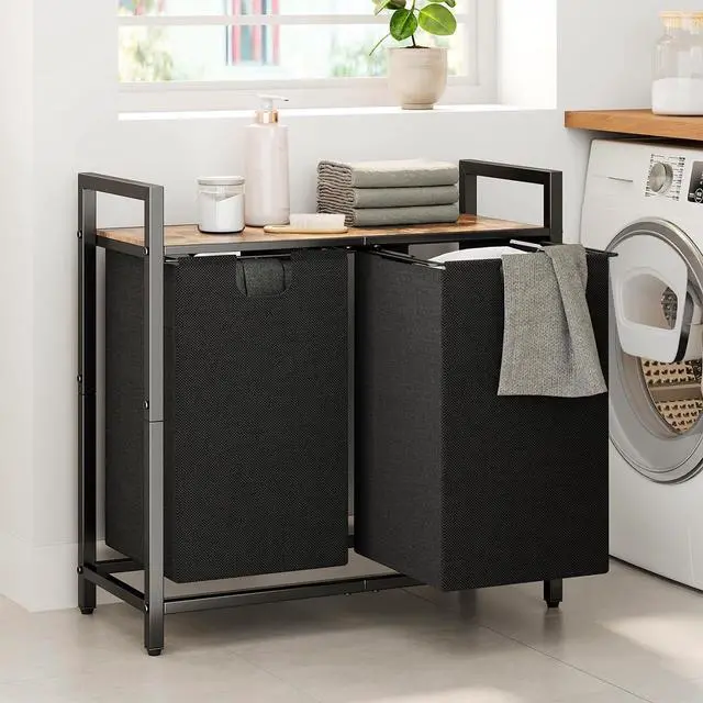 Main image of Kitstorack Laundry Basket Organizer, Laundry Hamper with Shelf & 2 Pull-Out Removable Bags, Dirty Clothes Hamper Organizer for Laundry Room Bathroom and Dorm, 2 x 11.8 gallons (44.5L)