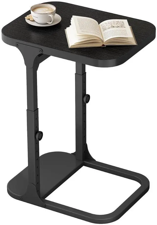 Main image of Kitstorack Height Adjustable End Table, Small Side Table for Couch, Sofa Table with Metal Frame for Living Room, Bedroom, Bedside C Shaped Table,Black