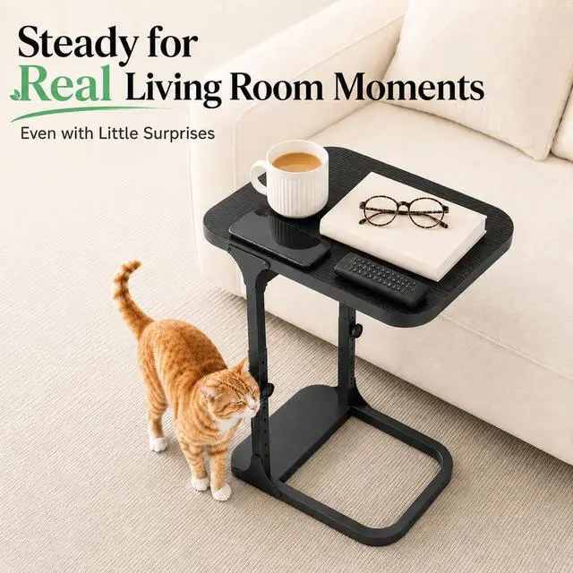 Alt view image 5 of 7 - Kitstorack Height Adjustable End Table, Small Side Table for Couch, Sofa Table with Metal Frame for Living Room, Bedroom, Bedside C Shaped Table,Black