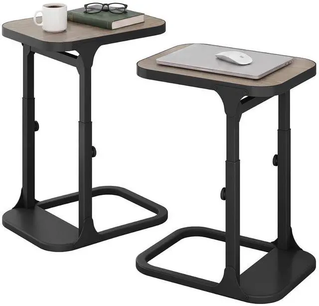 Main image of Kitstorack Height Adjustable End Table 2 Pack, Small Side Table for Couch, Sofa Table with Metal Frame for Living Room, Bedroom, Bedside C Shaped Table,Greige