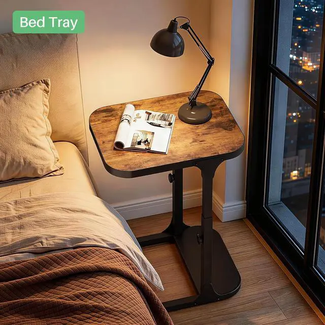 Alt view image 2 of 7 - Kitstorack Height Adjustable End Table 2 Pack, Small Side Table for Couch, Sofa Table with Metal Frame for Living Room, Bedroom, Bedside C Shaped Table,Brown