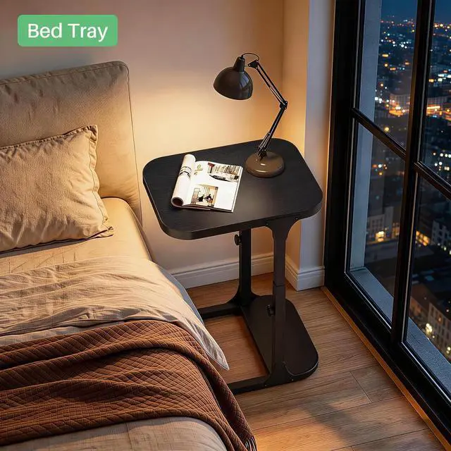 Alt view image 2 of 7 - Kitstorack Height Adjustable End Table 2 Pack, Small Side Table for Couch, Sofa Table with Metal Frame for Living Room, Bedroom, Bedside C Shaped Table,Black