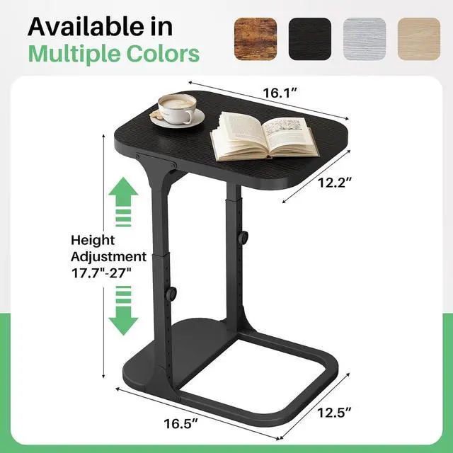Alt view image 3 of 7 - Kitstorack Height Adjustable End Table 2 Pack, Small Side Table for Couch, Sofa Table with Metal Frame for Living Room, Bedroom, Bedside C Shaped Table,Black