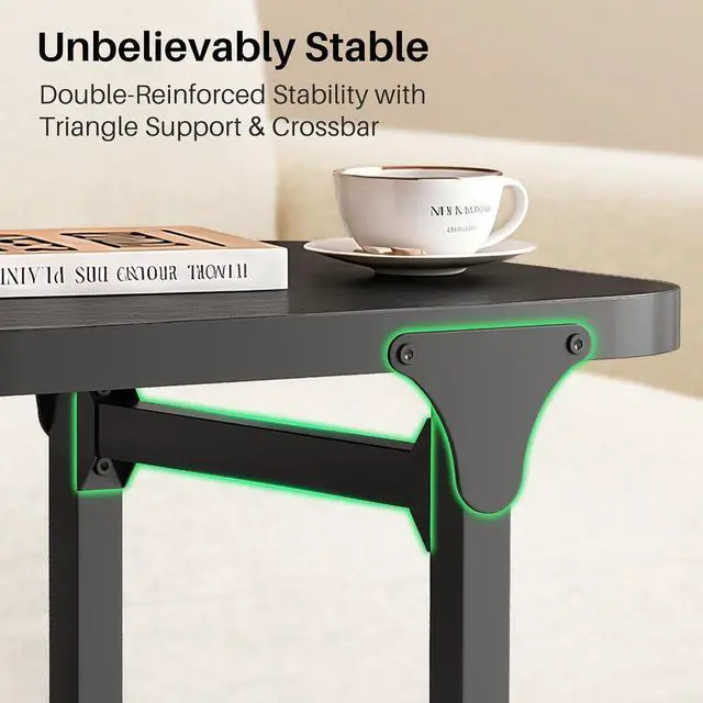 Alt view image 4 of 7 - Kitstorack Height Adjustable End Table 2 Pack, Small Side Table for Couch, Sofa Table with Metal Frame for Living Room, Bedroom, Bedside C Shaped Table,Black