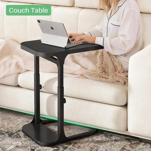 Alt view image 6 of 7 - Kitstorack Height Adjustable End Table 2 Pack, Small Side Table for Couch, Sofa Table with Metal Frame for Living Room, Bedroom, Bedside C Shaped Table,Black