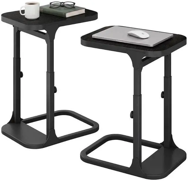Main image of Kitstorack Height Adjustable End Table 2 Pack, Small Side Table for Couch, Sofa Table with Metal Frame for Living Room, Bedroom, Bedside C Shaped Table,Black
