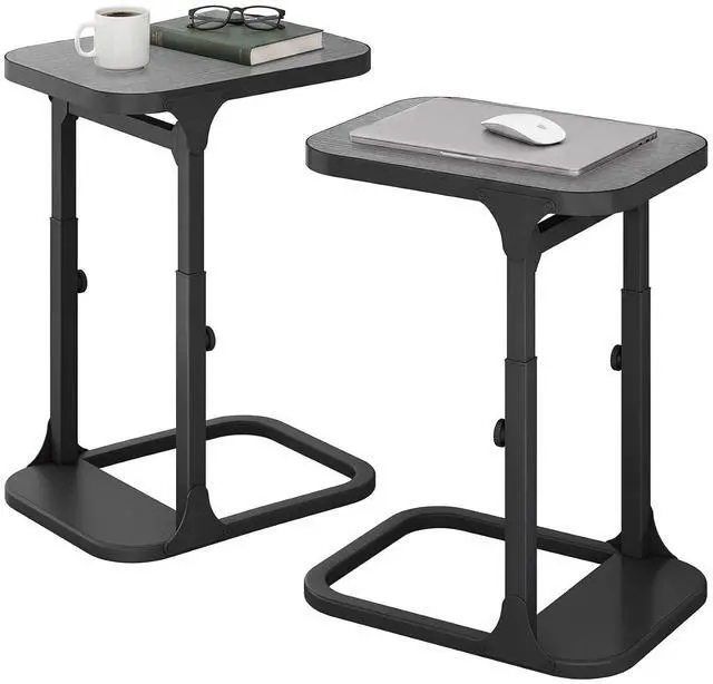 Main image of Kitstorack Height Adjustable End Table 2 Pack, Small Side Table for Couch, Sofa Table with Metal Frame for Living Room, Bedroom, Bedside C Shaped Table,Gray