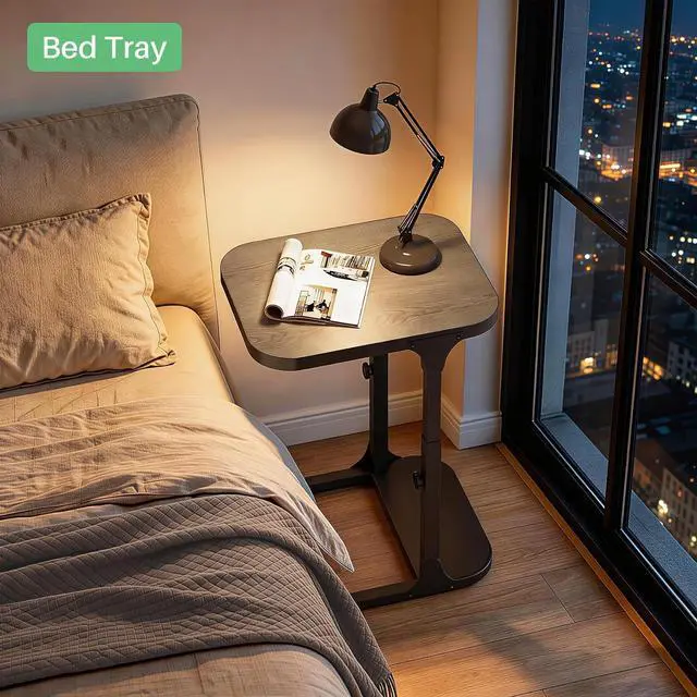Alt view image 2 of 7 - Kitstorack Height Adjustable End Table 2 Pack, Small Side Table for Couch, Sofa Table with Metal Frame for Living Room, Bedroom, Bedside C Shaped Table,Greige
