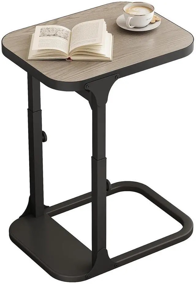 Main image of Kitstorack Height Adjustable End Table, Small Side Table for Couch, Sofa Table with Metal Frame for Living Room, Bedroom, Bedside C Shaped Table,Greige