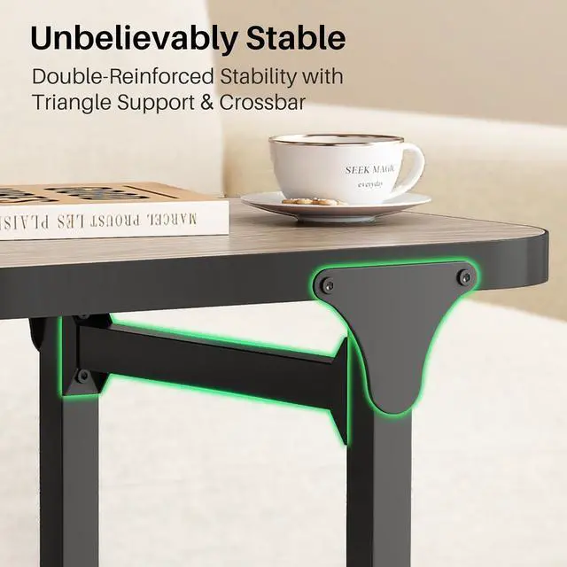 Alt view image 4 of 7 - Kitstorack Height Adjustable End Table 2 Pack, Small Side Table for Couch, Sofa Table with Metal Frame for Living Room, Bedroom, Bedside C Shaped Table,Greige