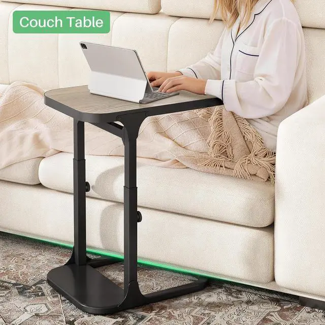 Alt view image 7 of 7 - Kitstorack Height Adjustable End Table 2 Pack, Small Side Table for Couch, Sofa Table with Metal Frame for Living Room, Bedroom, Bedside C Shaped Table,Greige