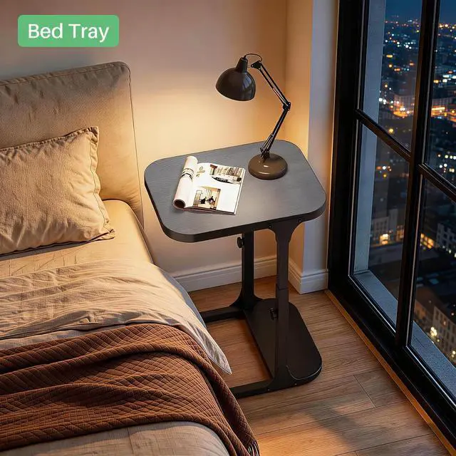 Alt view image 2 of 7 - Kitstorack Height Adjustable End Table, Small Side Table for Couch, Sofa Table with Metal Frame for Living Room, Bedroom, Bedside C Shaped Table,Gray