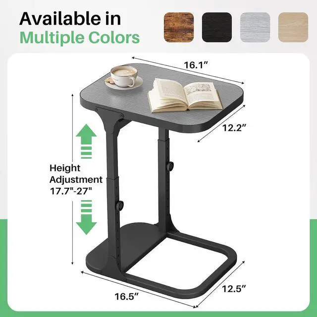 Alt view image 3 of 7 - Kitstorack Height Adjustable End Table, Small Side Table for Couch, Sofa Table with Metal Frame for Living Room, Bedroom, Bedside C Shaped Table,Gray