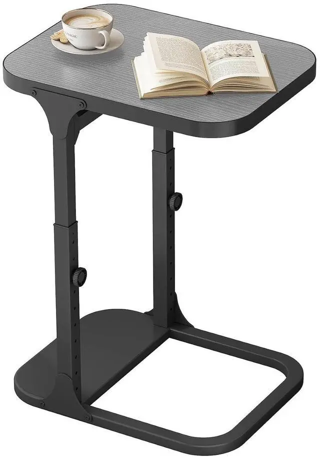 Main image of Kitstorack Height Adjustable End Table, Small Side Table for Couch, Sofa Table with Metal Frame for Living Room, Bedroom, Bedside C Shaped Table,Gray