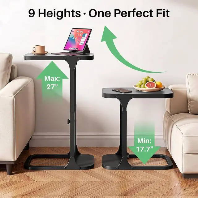 Alt view image 6 of 7 - Kitstorack Height Adjustable End Table, Small Side Table for Couch, Sofa Table with Metal Frame for Living Room, Bedroom, Bedside C Shaped Table,Gray