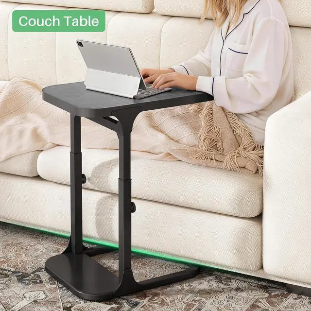 Alt view image 7 of 7 - Kitstorack Height Adjustable End Table, Small Side Table for Couch, Sofa Table with Metal Frame for Living Room, Bedroom, Bedside C Shaped Table,Gray