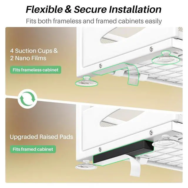 Alt view image 7 of 7 - Under Sink Organizer, 2-Pack Pull Out Cabinet Organizer 2 Tier Metal Slide Out Storage Shelf Rack, L-Shaped Adjustable Height,Mesh Sliding Drawer for Kitchen, Bathroom, Laundry, Pantry, White, XL