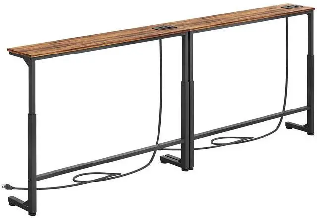 Main image of Kitstorack 2-Pack Narrow Console Table with Adjustable Height (25"-33") & 2 Power Outlets, Skinny Behind Couch Table, 78.8" Long x 5.9" Wide Sofa Side Table for Living Room, Rustic Brown