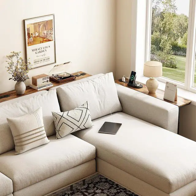 Alt view image 2 of 7 - Kitstorack Narrow Sofa Table with Charging Station, 78.8" Behind Couch Table, Adjustable 24.4"-32.7" Height, Modular 2-piece Design for sectionals, entryways, Apartments, and Narrow Living Spaces