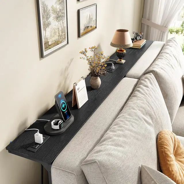 Alt view image 2 of 7 - Kitstorack Narrow Sofa Table with Charging Station, 78.8" Behind Couch Table, Adjustable 24.4"-32.7" Height, Modular 2-piece Design for sectionals, entryways, Apartments, and Narrow Living Spaces