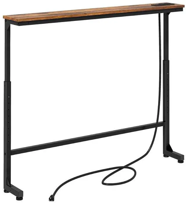 Main image of Kitstorack Narrow Console Table Behind Sofa Couch, Design with Adjustable Height (25"-33") & Power Outlets, Small Entryway Table - 5.9" D x39.4 L, Rustic Brown