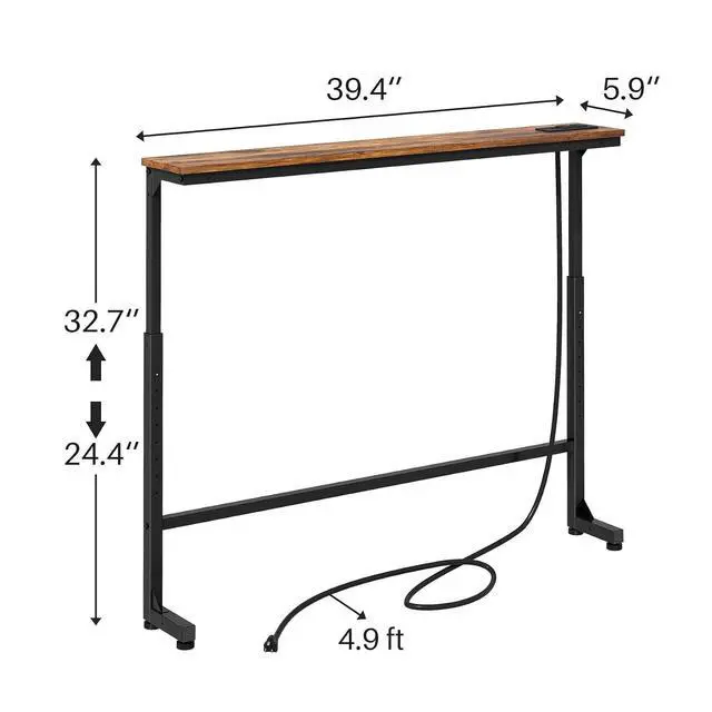 Alt view image 3 of 7 - Kitstorack Narrow Console Table Behind Sofa Couch, Design with Adjustable Height (25"-33") & Power Outlets, Small Entryway Table - 5.9" D x39.4 L, Rustic Brown