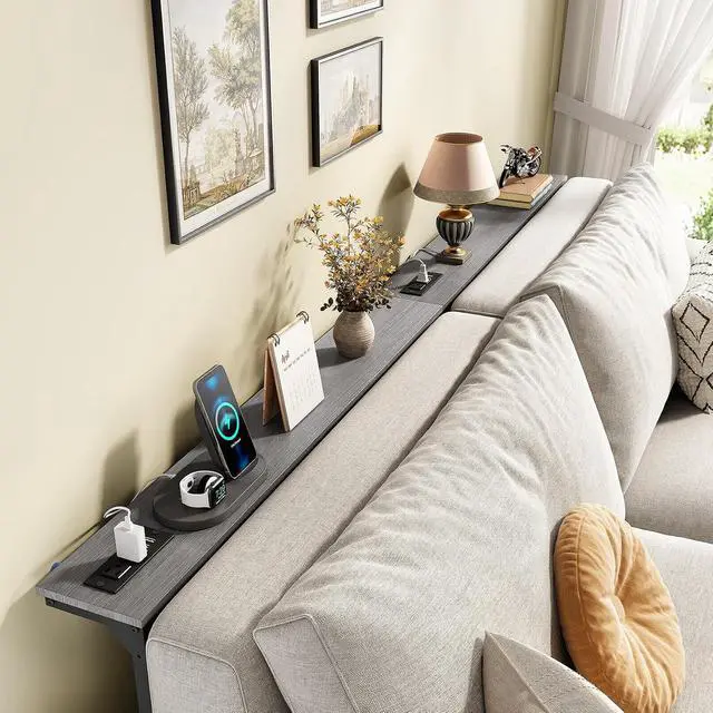 Alt view image 2 of 7 - Kitstorack Narrow Sofa Table with Charging Station, 78.8" Behind Couch Table, Adjustable 24.4"-32.7" Height, Modular 2-piece Design for sectionals, entryways, Apartments, and Narrow Living Spaces