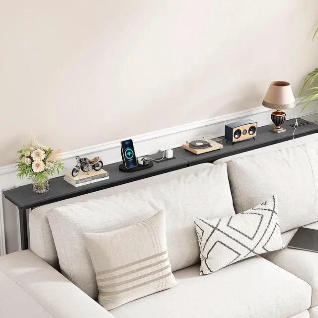 Alt view image 2 of 7 - Kitstorack Narrow Sofa Table with Charging Station, 78.8" Behind Couch Table, Adjustable 24.4"-32.7" Height, Modular 2-piece Design for sectionals, entryways, Apartments, and Narrow Living Spaces